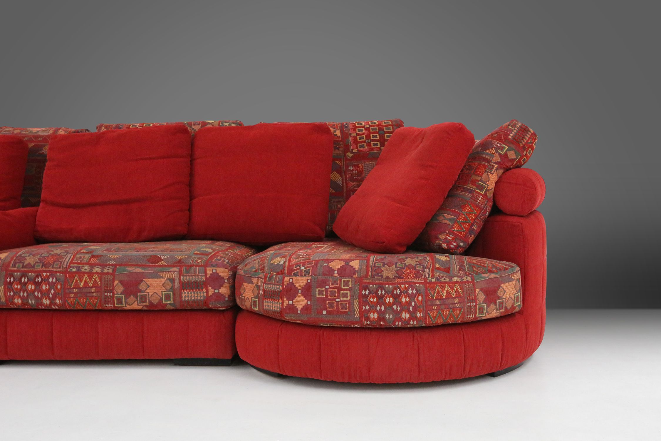 Modular Sofa in Red and Patterned Upholstery by Roche Bobois, France 1980sthumbnail